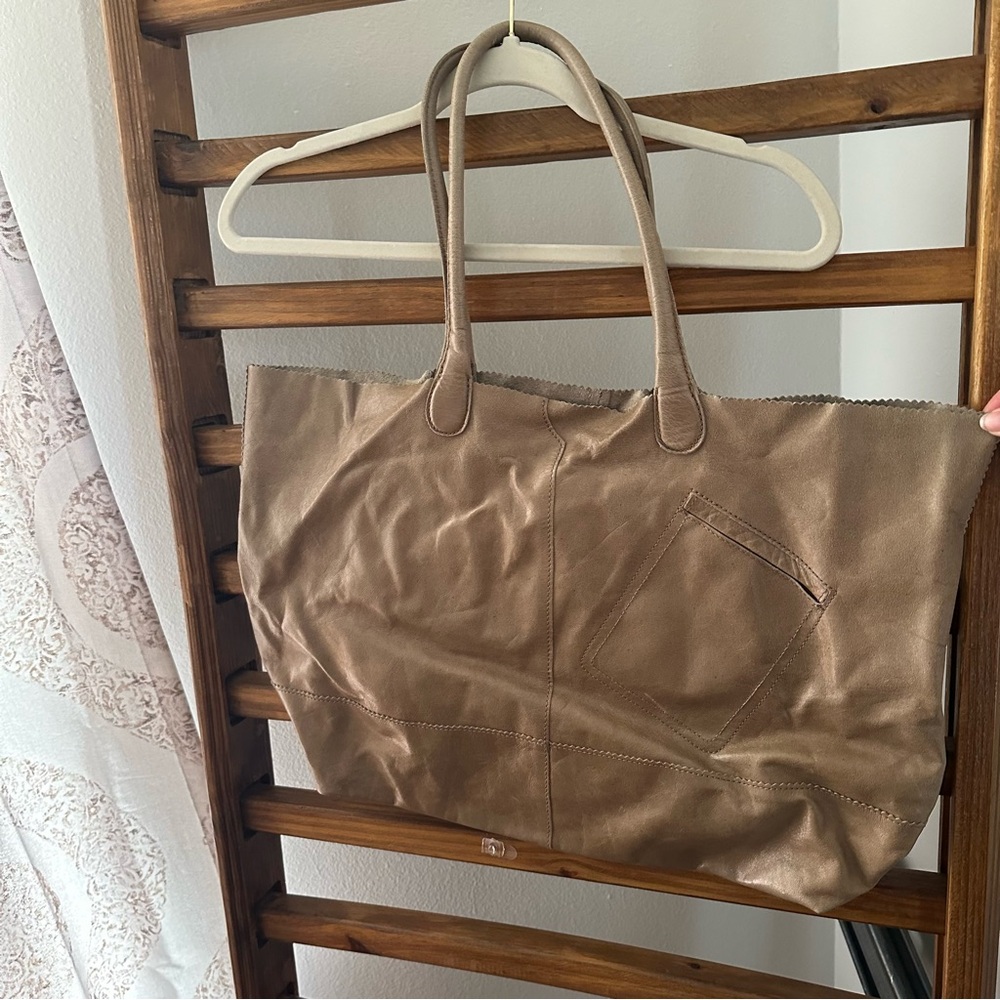 HOBO Soft Taupe Leather Patchwork Tote